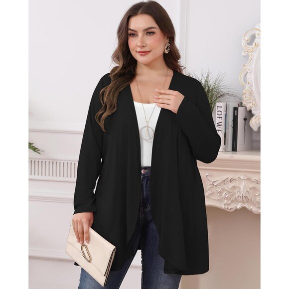 Plus Size Women's Long Sleeve Lightweight Cardigan with Pockets Casual Wear - Picture 4 of 5